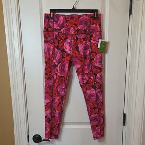 Kate Spade Vibrant Electric Rose Studio Legging "Get Goin" In Sumac Red Size L